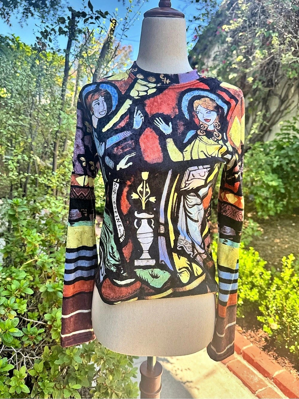 Cop Copine Velvet Long Sleeve Abstract Top Size 2
